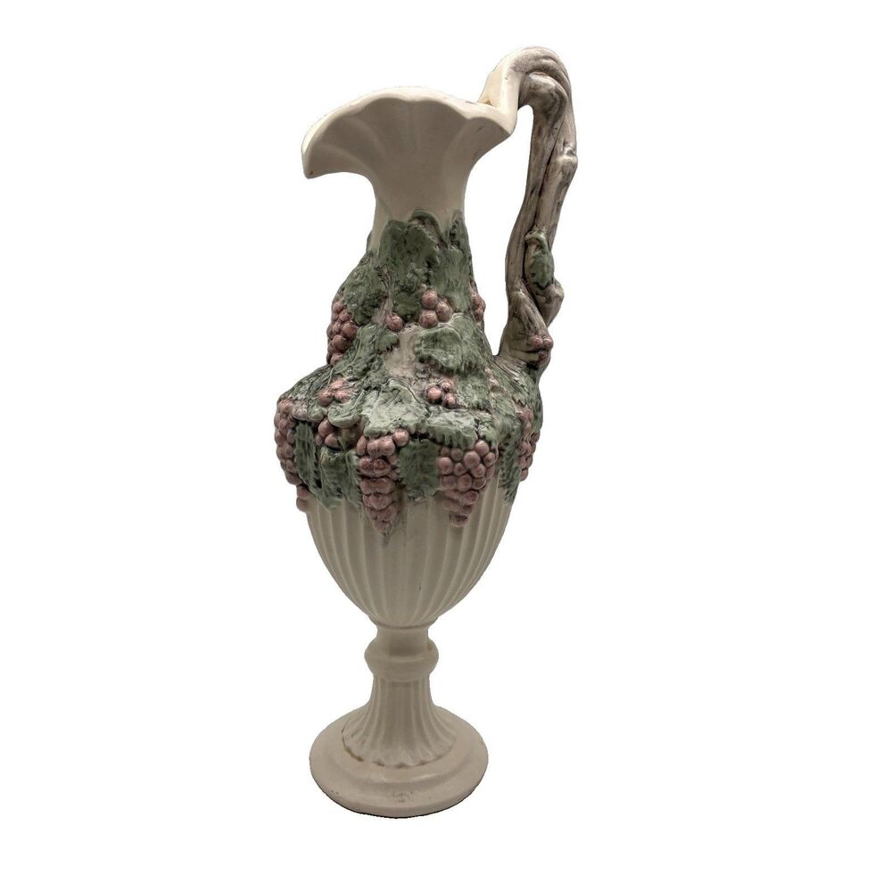 Arnels Vintage Pitcher W/Clusters Of Grapes & Leaves & Twisted Handle 13.5”